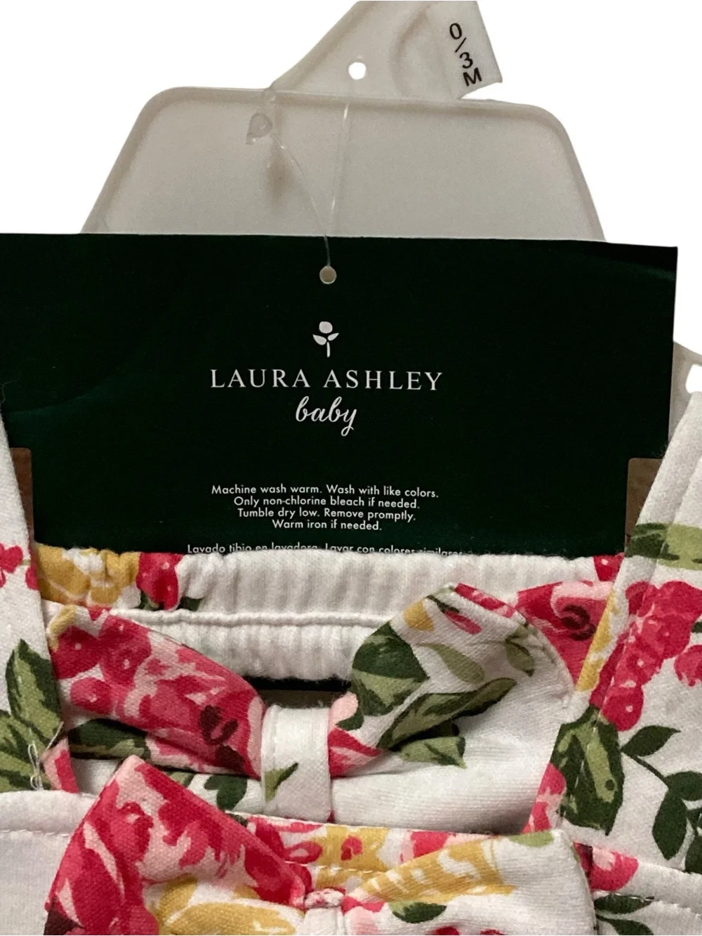 Laura Ashley White Floral Bow Jumpsuit with Pink and Yellow Roses